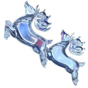 Pair of Lenox Aluminum Christmas Yuletide Reindeer Dish Trinket Trays - Retired